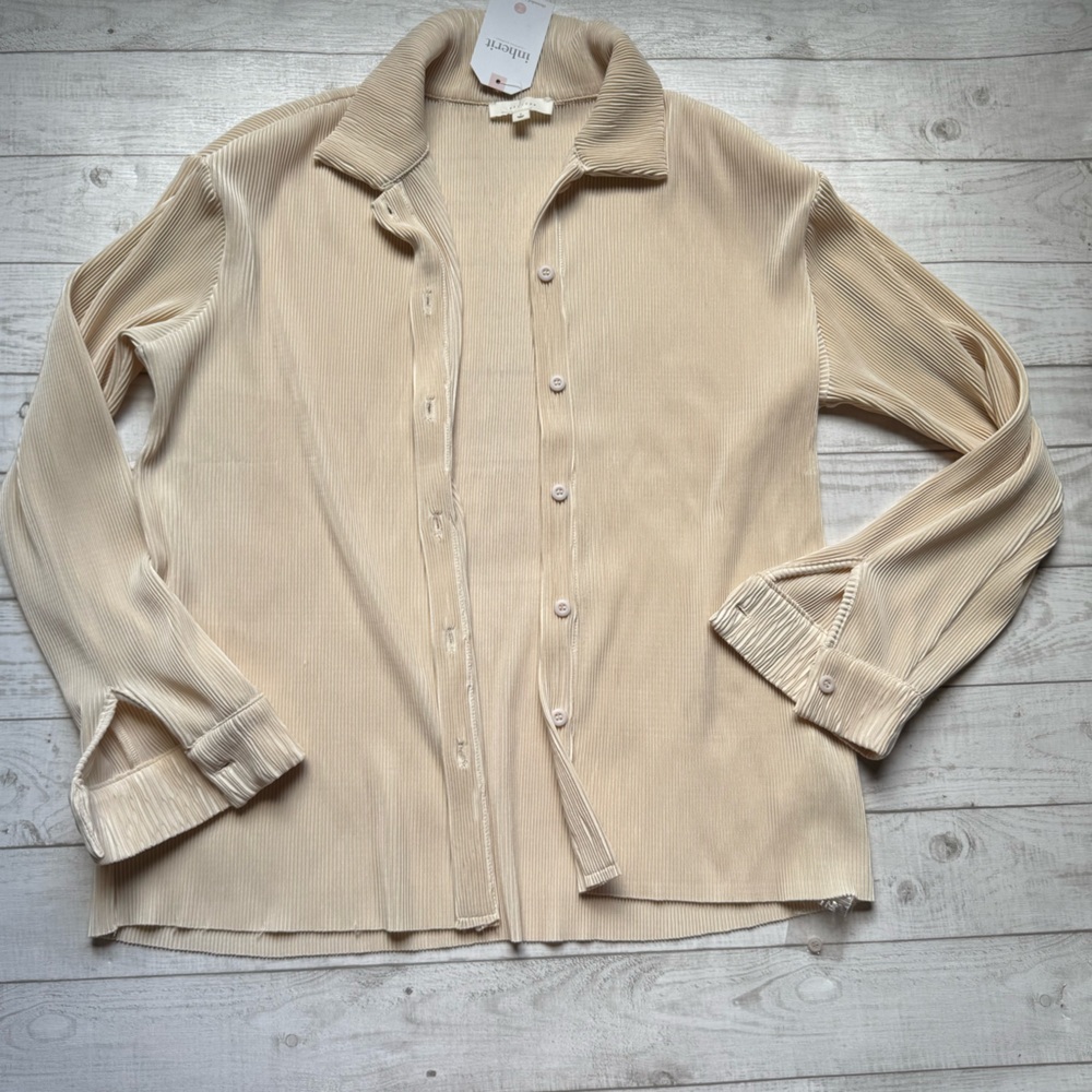 All Row boutique brand blouse cream textured polyester neutral